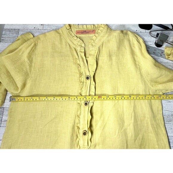 Made in Italy Tunic Top 100% LINEN Ruffle Accent Lagenlook Minimalist Large - Picture 4 of 11